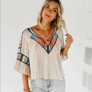 Oak Embroidered Bell Sleeve Top